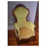 VICTORIAN WALNUT ARM CHAIR - CARVED ROSE BACK
