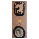 6" X 8" CHALKWARE SILOHETTE ART AND 8" ROUND