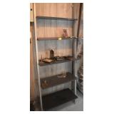 STEP BACK METAL AND WOOD SHELVING UNIT