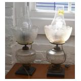 PAIR OF ELECTRIC BOUDOIR LAMPS WITH ETCHED GLASS