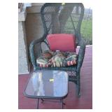ANTIQUE WICKER ROCKER WITH FOLDING GLASS TOP