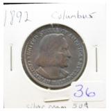 1892 COLUMBUS HALF DOLLAR SILVER COMMEMORATIVE