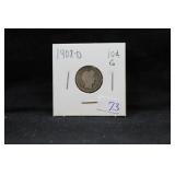 1908 D BARBER DIME