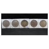 5 PEACE DOLLARS - ASSORTED DATES