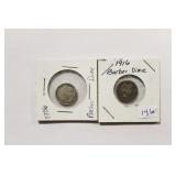 2 BARBER DIMES