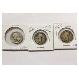 3 SILVER QUARTERS - 2 BARBER AND 1 WASHINGTON