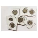 10 NICKLES: 7 BUFFALO, 2 "V" AND 1 SILVER