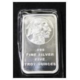 5 TROY OUNCE INDIAN HEAD/BUFFALO BULLION BAR .999
