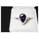 STERLING RING WITH HEART SHAPED AMETHYST STONE