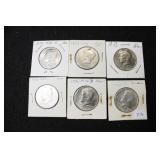 7 KENNEDY HALVES: 5 BICENTENNIAL AND 1 - 1964