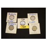 5PC BUFFALO NICKELS