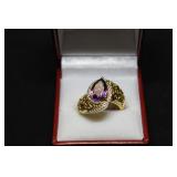 3.0 CT TOTAL AMETHYST PEAR CUT RING