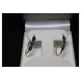 3CT TOTAL  AMETHYST HOOP EARRINGS 14KT