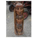 CARVED TEAKWOOD INDIAN TOTEM POLE