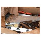 HAND SAW, CROW BAR, AND ASST. TOOLS