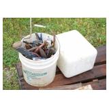 BUCKET AND COOLER W/ ASST. TOOLS