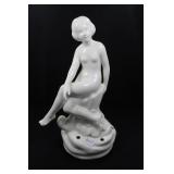SEATED LADY IN WHITE - 8 1/2" HIGH HOLE IN BACK