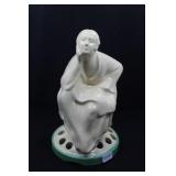 SEATED LADY IN IVORY WITH GREEN BAND AROUND BASE