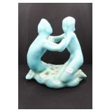 TWO GIRLS KNEELING - BLUE HIGH GLOSS - 6 1/2"