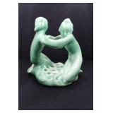 TWO GIRLS KNEELING - GREEN HIGH GLOSS - 6 1/2"