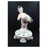 GIRL WITH FLOWERS ON STAND - 8" HIGH - COLORED