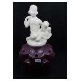GIRL WITH CHIMP ON BASE - 7 1/2" - IVORY ON PLUMB