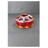 2 GLASS FLOWER FROGS: 3" AMBERINA AND 5" CLEAR