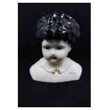CHINA DOLL HEAD STYLE - 5" - BLACK HAIR, GOLD BOW