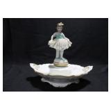 DANCER IN GREEN WITH BOWL - 6 1/2" - WHITE