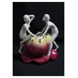 2 LADYS WITH LOTUS - YELLOW AND PLUM - 8" MARKED: