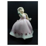 GIRL WITH BLONDE PIGTAILS, PINK AND WHITE DRESS -