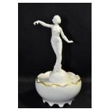 DANCER ATOP FLOWER FROG BOWL - 6" - WHITE WITH
