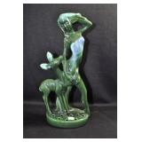 LADY WITH DEER - 12" - GREEN/BLUE CHIP IN GLAZE