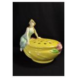 LADY ON EDGE OF BOWL - 7 1/2" HIGH X 7 1/2" WIDE