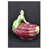 LADY IN GREEN DRESS ON EDGE OF BURGANDY BOWL - 5