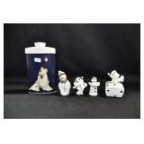 5 PIERROT CLOWN PIECES TALC CAN, RING BOX,