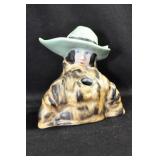 LADY WITH GREEN HAT FLOWER FROG - 5" MARKED: 7516
