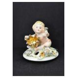 CUPID WITH GOLD FLOWER - FLOWER FROG - 3 1/4"