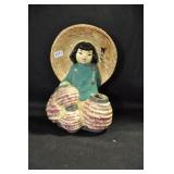 CHINESE WOMAN WITH BARRELS - 6 1/2" - BROWN AND