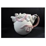 PIERROT CLOWN TEA POT WITH PINK RIBBON
