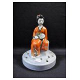 SEATED GEISHA GIRL IN ORANGE KIMONO - 6 1/4"