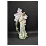 LADY WITH FLOWER VASE - 9 1/2" - GREEN DRESS AND