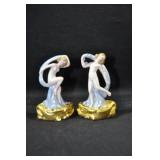2 SCARF DANCERS ON GOLD BASE WITH BLUE SCARVES -