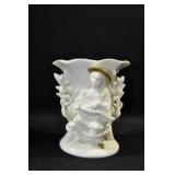 WHITE FLOWER BLOCK WITH GOLD ACCENTS - 5"