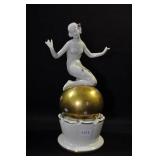 NUDE ON GOLD GLOBE WITH FLOWERS - 8" BLUE MARK ON