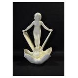 LADY ON BUTTERFLY IN LOTUS FLOWER - 8" - IVORY