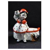 GIRL WITH KITTY AND PUPPY - 5 1/2" X 5" - RED AND