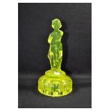 DRAPED LADY - 8 1/2" - YELLOW VASELINE GLASS BY