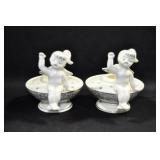 PAIR CANDLE STICKS WITH CHERUBS - 4" MARKED: 1958