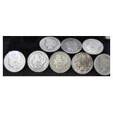 8 PC. MORGAN DOLLARS 1891, 1889, 1921, 1923,